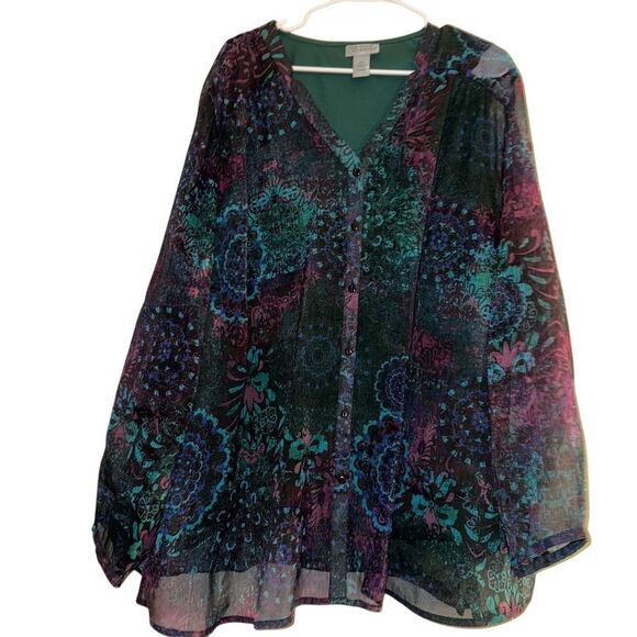 Catherine’s Tops - Maggie Barnes Catherines Women's 3X Floral Bohemian Blouse Multicolor Casual